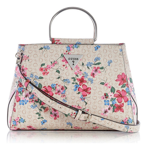 Bolsa Guess Cruze Satchel Ff845105-ltr Acabado de los herrajes Niquel Color Rosa floral Correa de hombro Rosa Diseño de la tela Floreado