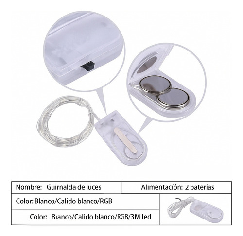 Luz Guirnalda Tira Alambre Microled Pila Incluida 3mts X10u Cálido