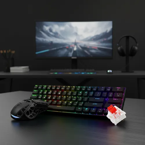 Kit Gamer Teclado Night V2 Switch Red Mecânico + Mouse Clanm Preto Inglês Us