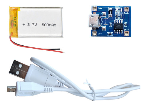 Bateria Litio 600mah 3.7v + Modulo Micro Usb + Cable Usb