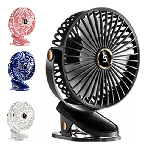 Ventilador De Escritorio Portátil Recargable Con Digital Luz Estructura Negro Diámetro 15 Cm