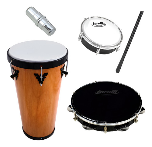 Kit Percussão Com Pandeiro Black Timbinha Tamborim Ganzá