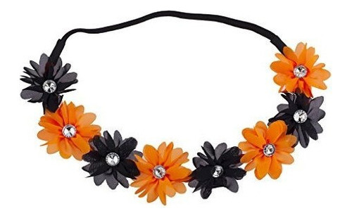 Lux Accesorios Negro N Naranja Rhinestone Halloween Gasa Flo