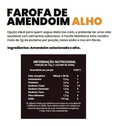 Farofa Fit De Amendoim Sabor Alho - 250g