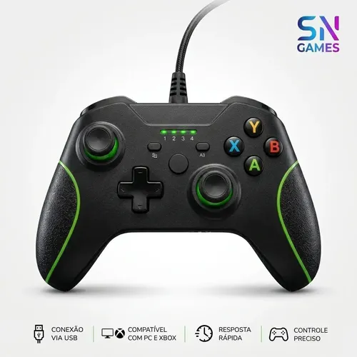 Controle Sngames Com Fio para Xbox One, Series e PC Com Vibração