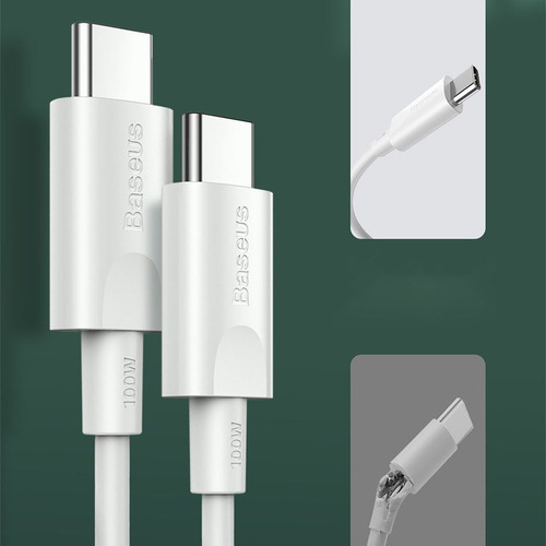 Imagen 9 de 9 de Cable Tipo C A Tipo C Baseus 20v 5a 100w 150cm Blanco