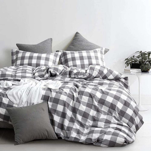 Â Alo Plaid Duvet Cover Set King Size Gingham Gray And ...