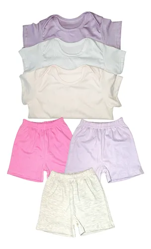 comprar Set Bebé Bodys + Short Básicos - Algodón 100%| X6 Piezas