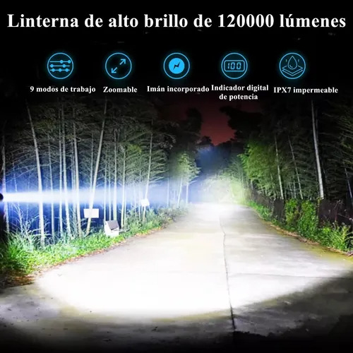 Lámpara Táctica 120000 Lúmenes Led Linterna Táctica Camping