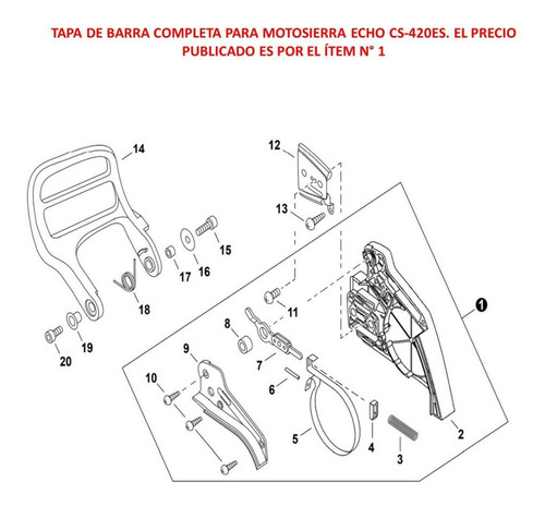 Repuesto Motosierra Echo Cs-420es Tapa De Barra Completa 