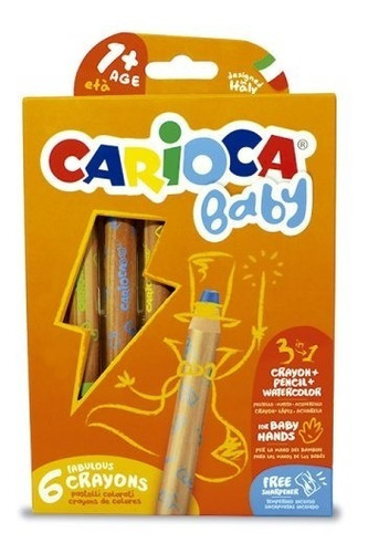 Set X6 Colores - Carioca - 3 En 1 - Lápiz / Cera / Acuarela 