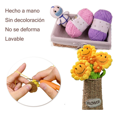 Flores Crochet Ramo De Girasol Hilo Algodón Adornos Color Girasol Sonriente Muramaudi 2819