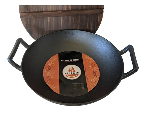 Wok Redondo 35,5 Cm Con Tapa De Madera