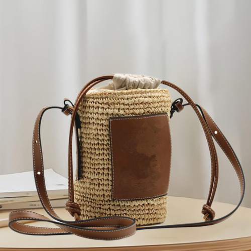 2 Bolso De Paja De Barril Redondo Tejido A