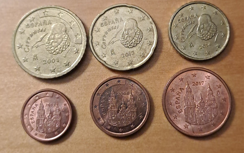 España X 6 Monedas Distintas Incluye 20 Centavos Euro 2017.