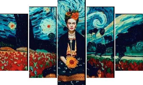 Cuadro Decorativo 5 Piezas Frida Kahlo Noche Estrellada Arte