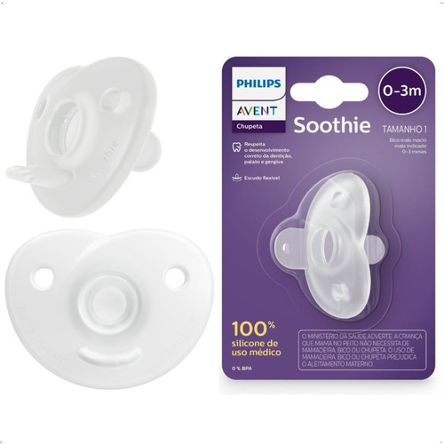 Chupeta Avent Silicone Coração Soothie Neutra 0-3m Branca