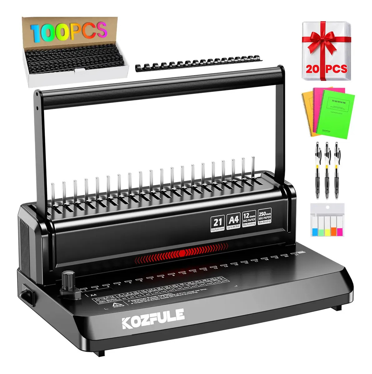 Encuadernadora KOZFULE ZDJ-01 Manual A4 con 21 Perforaciones y Kit para 280 Hojas