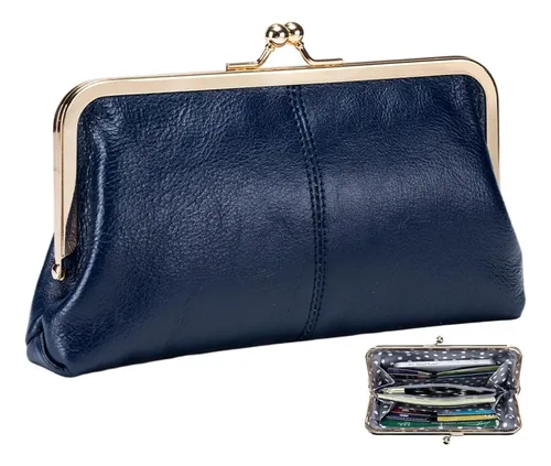 1 Kiss Lock Wallet For Women, Vintage Dark Green Leather