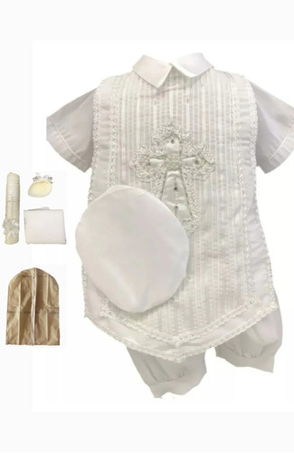 Traje Bautizo Ropón Bautizo Niño Bombacho Elegante +kit Vela