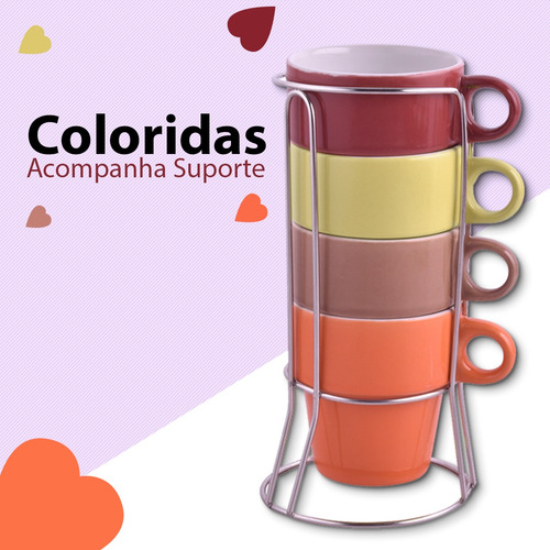 Imagem 3 de 7 de Canecas Coloridas De Cêramica Com Suporte