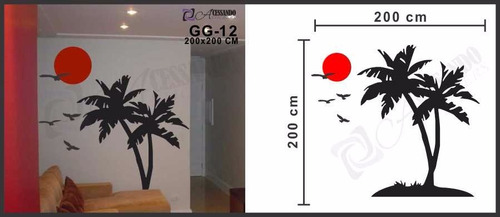 Adesivo Decorativo Papel De Parede - Coqueiro Com Pássaros