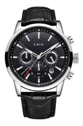 Reloj para hombre Lige 9866, casual, de lujo, con correa social, color negro/plateado