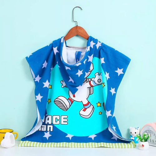 Bata Toalla Poncho Astronauta Niños Piscina Baño Playa
