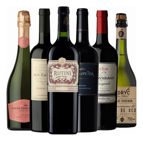 Vinos Clasicos + Espumante + Sidra. Caja Full 6 Botellas