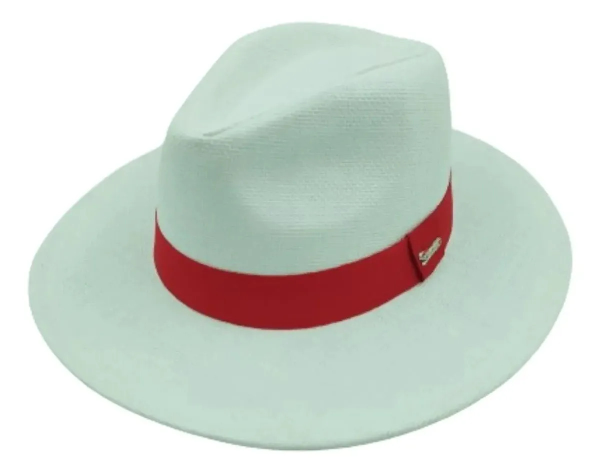 Chapéu Moda Panamá Aba Larga Casual Praia Masculino Feminino Cor Branco-fita Vermelha Tamanho Un