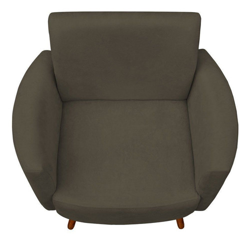 Kit Poltrona E Puff Decorativo Agatha Suede Marrom Rato