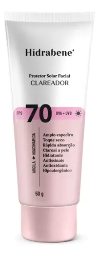 Hidrabene Protetor facial Solar FPS 70 Toque Seco Antissinais Clareia a pele 50g