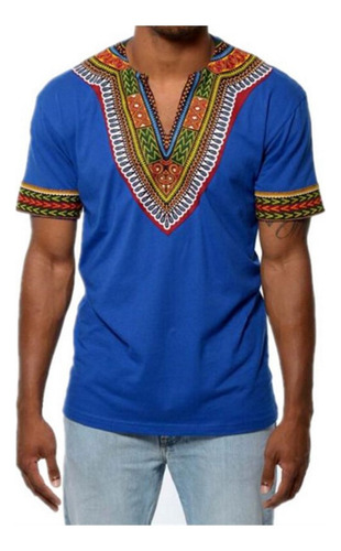 Camiseta Étnica Estampada Cuello En V Y Manga Corta