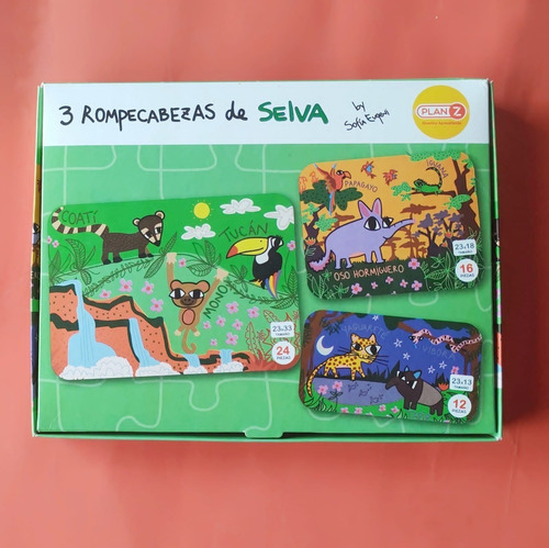 Imagen 2 de 10 de Set 3 Rompecabezas Puzzle Selva 12, 16 Y 24 Piezas Niños