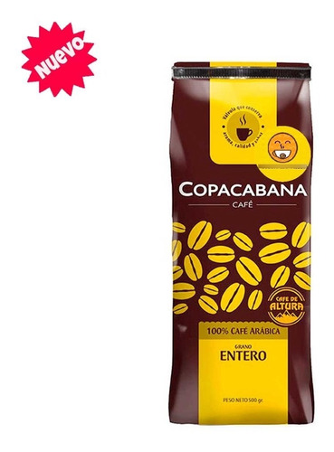 Café Copacabana 100% Arabica, En Grano Entero 500grs.