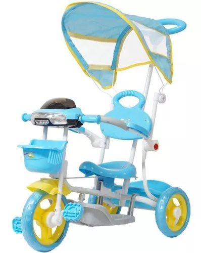 Motoca Infantil Triciclo Fast Azul com Empurrador e Proteção Pais