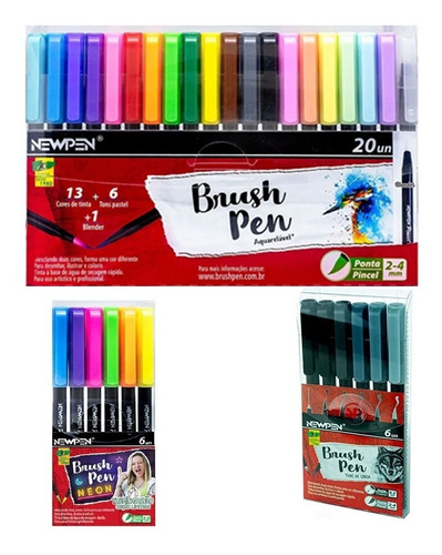 Mega Kit Coleção Completa 32 Caneta Brush Pen Newpen Pincel