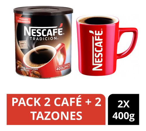 Pack Café Nescafé® Tradición 400g X2 + 2 Tazones De Regalo