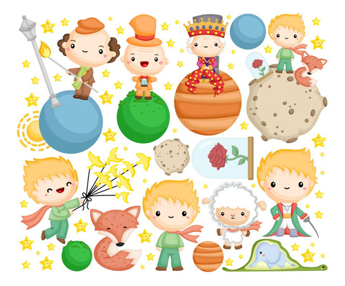 Imagen 2 de 2 de Vinilo Decorativo Infantil El Principito Planetas Cuento