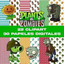 Comprar Kit Digital Plantas Vs Zombies Clipart + Papeles Digitales