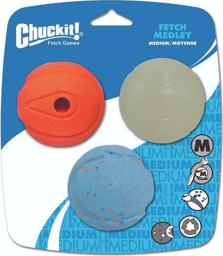 Pacote Fetch Medley Ball com 3 Chuckit — M (pacote 3 Pelotas) Cor Laranja Azul Fluor