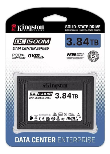 Servidor empresarial SSD Kingston de 3,84 TB DC1500m 2,5 Nvme, color negro