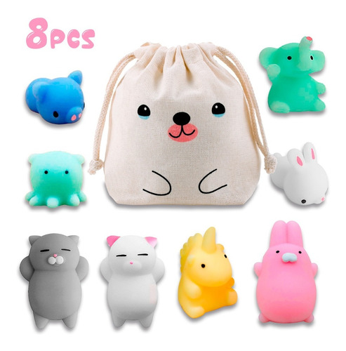 8 Squishy Mochi Animals Toys Random C/ Bolsita Kawaii