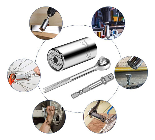 Llave Y Dado Universal Acero Cromado Accesorio Taladro