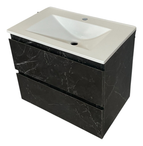 Vanitory Flotante Colgante+bacha 60x37cm Negro Símil Mármol Negro Mármol Blanco Un Agujero