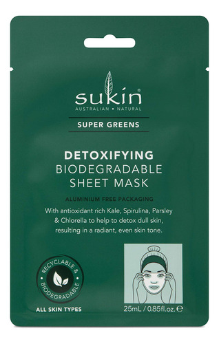 Sukin Super Greens Detoxifying Sheet Mask Sachet (pack Of 8)