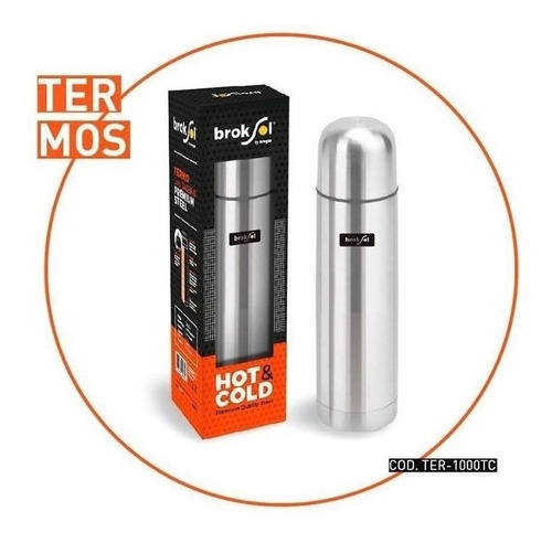 Imagen 5 de 10 de Termo 1l Brogas Broksol Camping Frío Calor 24hrs Acero