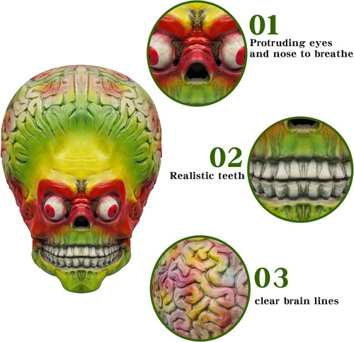 Cafele Mars Alien Attacks Mask Con Cerebro Realista Máscara