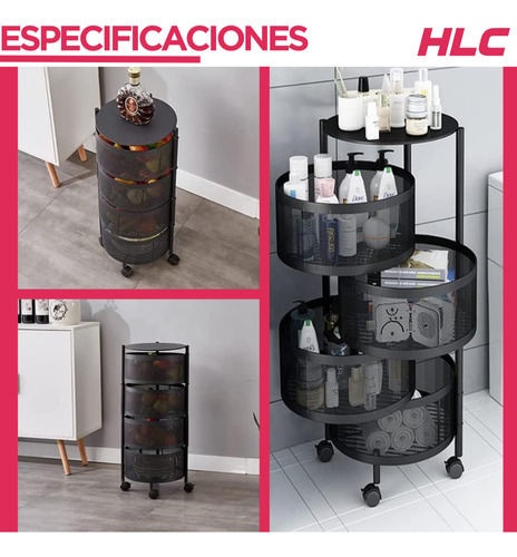 Carro Organizador De Cocina Metal Con 4 Estantes Redondo