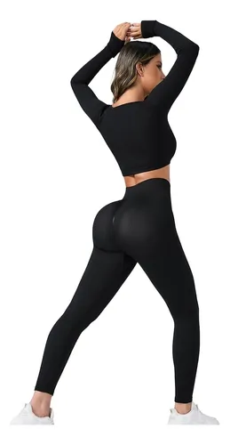 Conjunto Deportivo Mujer Shein Calza Frunce + Top Seamless